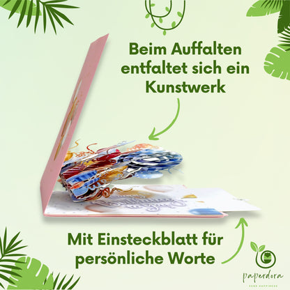 3D Pop-Up-Karte „Geburtstag“ mit Umschlag und Wachssiegel