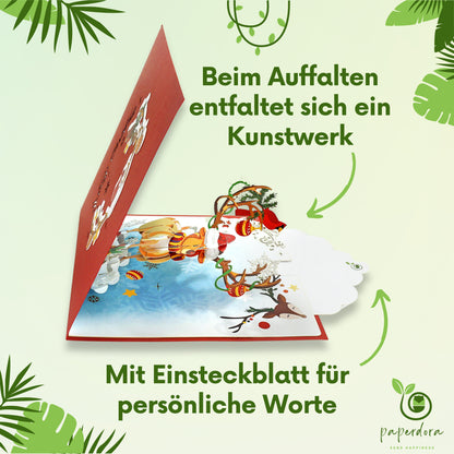 3D Pop-Up-Karte „Weihnachten“ mit Umschlag und Wachssiegel