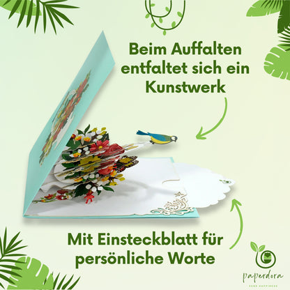 3D Pop-Up-Karte „Blumen“ mit Umschlag und Wachssiegel