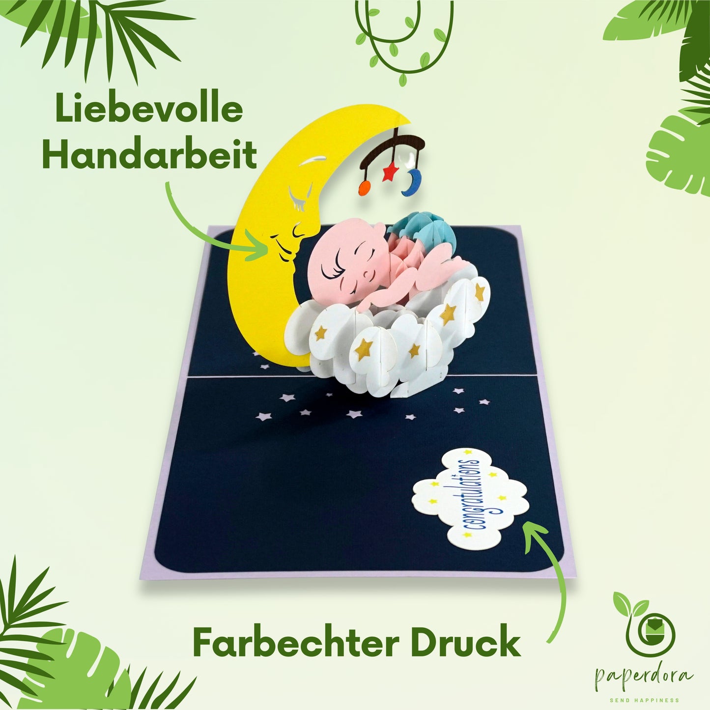 3D Pop-Up-Karte „Baby“ mit Umschlag und Wachssiegel