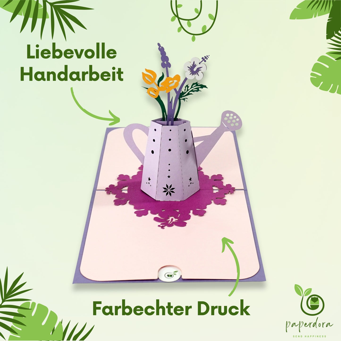 3D Pop-Up-Karte „Blumen“ mit Umschlag und Wachssiegel