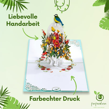 3D Pop-Up-Karte „Blumen“ mit Umschlag und Wachssiegel