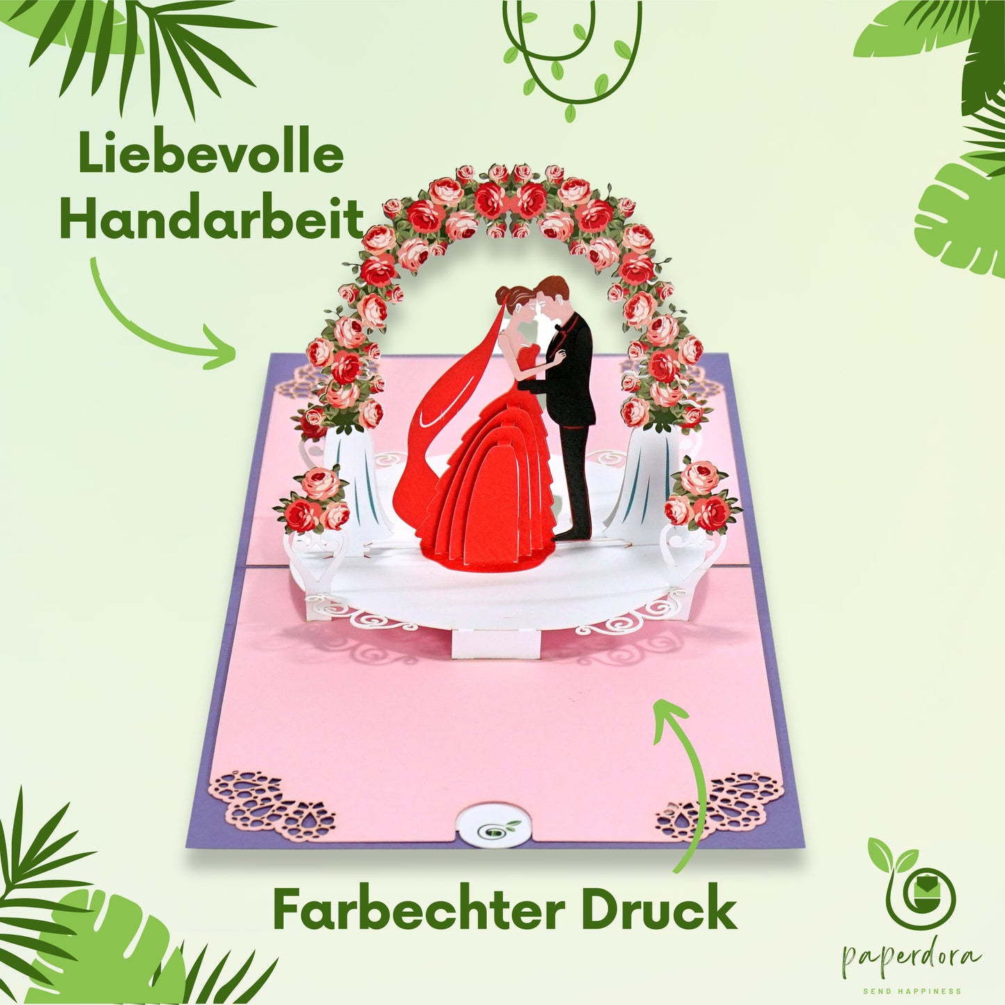 3D Pop-Up-Karte „Hochzeit“ mit Umschlag und Wachssiegel