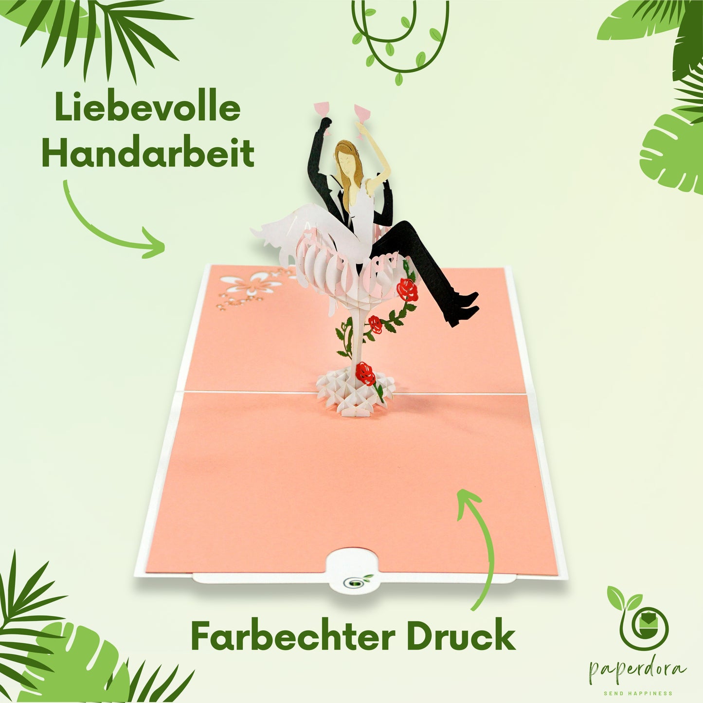 3D Pop-Up-Karte „Hochzeit“ mit Umschlag und Wachssiegel