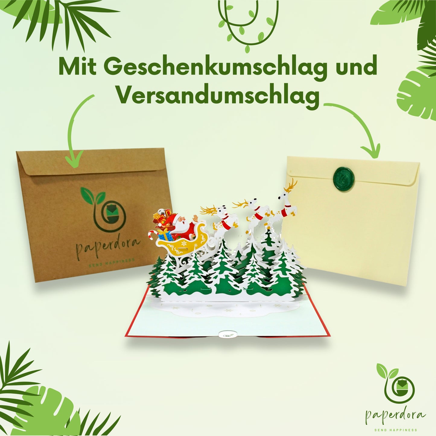 3D Pop-Up-Karte „Weihnachten“ mit Umschlag und Wachssiegel