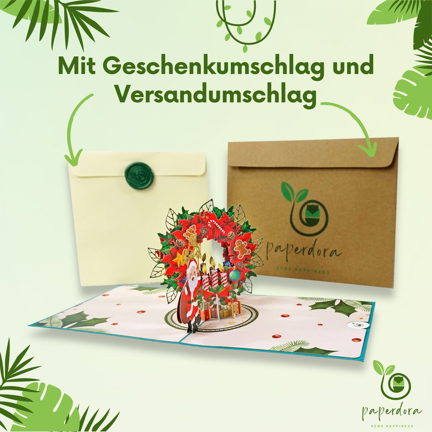 3D Pop-Up-Karte „Weihnachten“ mit Umschlag und Wachssiegel