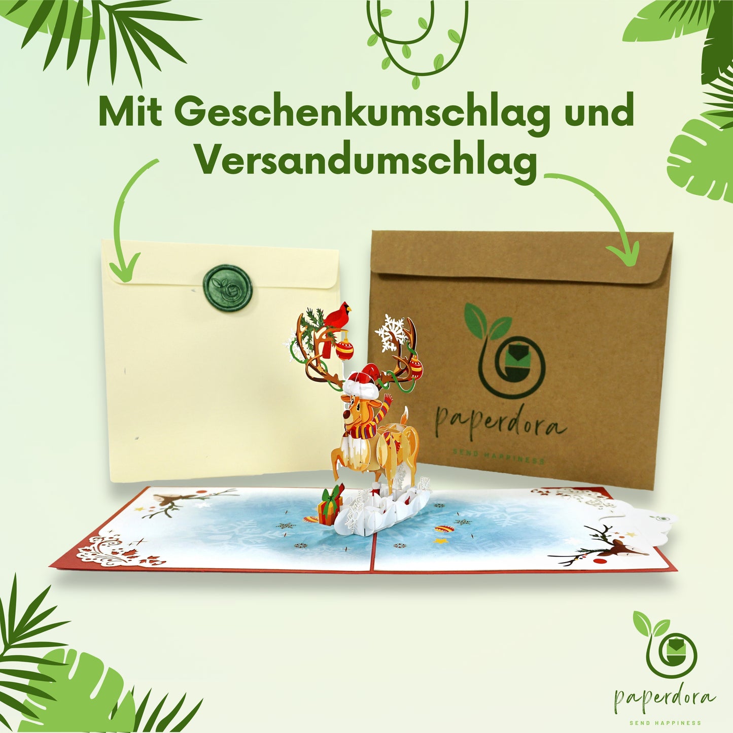 3D Pop-Up-Karte „Weihnachten“ mit Umschlag und Wachssiegel