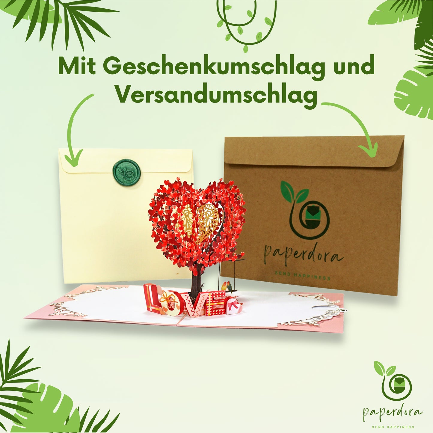 3D Pop-Up-Karte „Liebe“ mit Umschlag und Wachssiegel