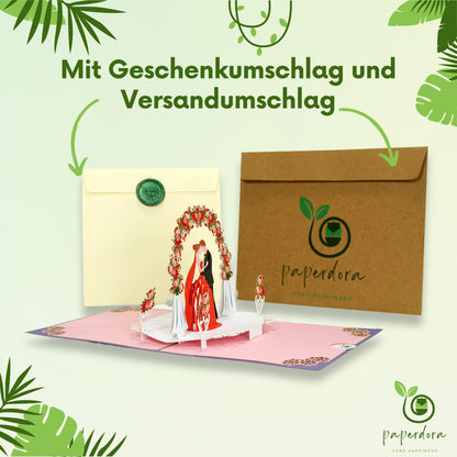 3D Pop-Up-Karte „Hochzeit“ mit Umschlag und Wachssiegel