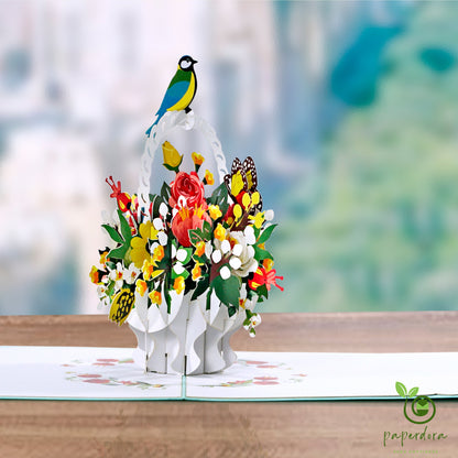 3D Pop-Up-Karte „Blumen“ mit Umschlag und Wachssiegel